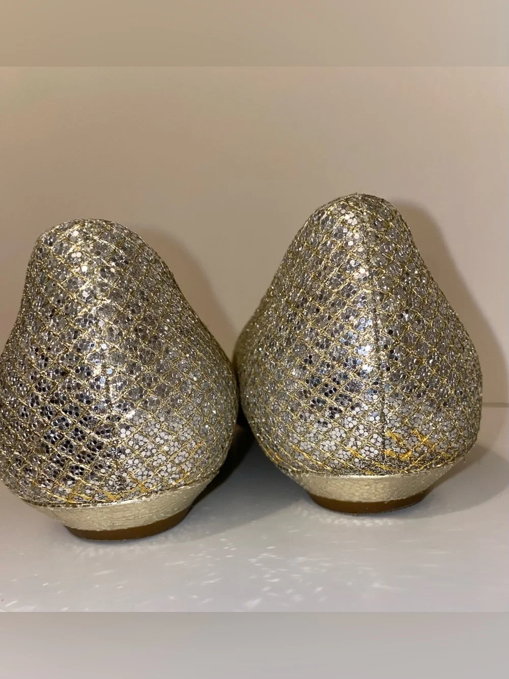 Jimmy Choo Sparkling Gold and Silver Ballet Flats